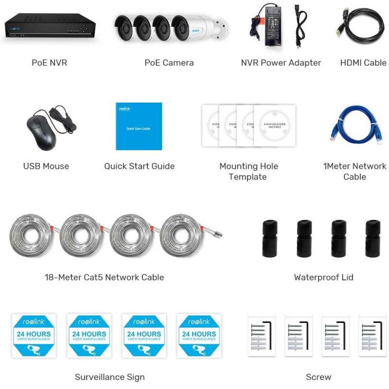 Reolink komplet sæt med NVR harddiskboks og 4 stk. 5MP PoE kameraer