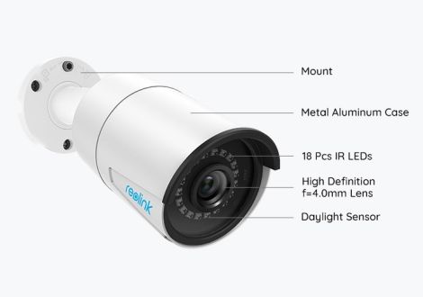 Reolink komplet sæt med NVR harddiskboks og 4 stk. 5MP PoE kameraer