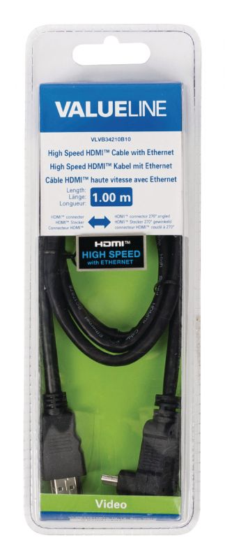 High Speed Hdmi Kabel med HDMI-Stik vinklet 90° 1,00 m Sort