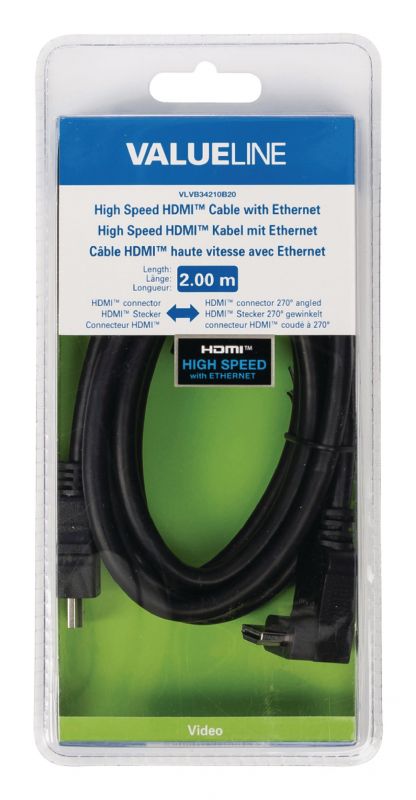 High Speed Hdmi Kabel Med HDMI-Stik Vinklet 270° 2,00 m Sort