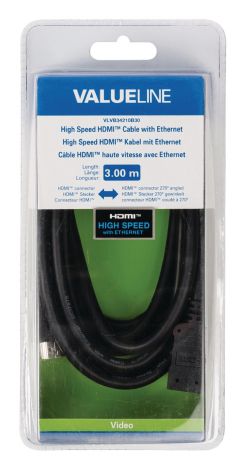 High Speed Hdmi Kabel Med HDMI-Stik Vinklet 270° 3,00 m Sort
