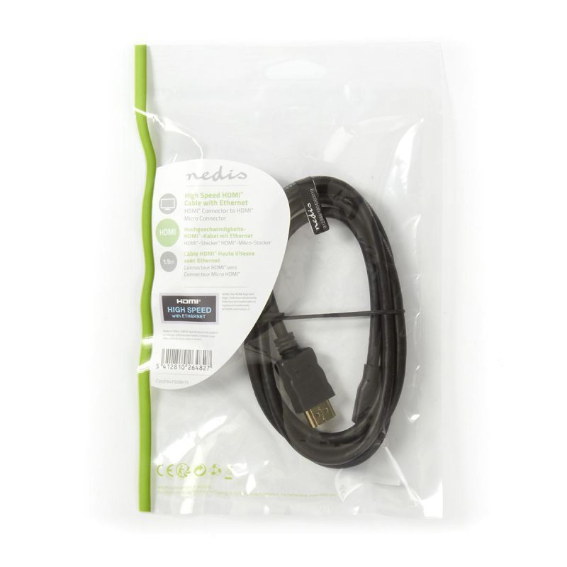 HDMI-kabel med HDMI-mikrostik og alm. HDMI-stik 1,5 m