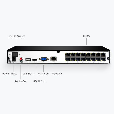 Reolink NVR harddiskoptager til 16 kameraer, inkl. 4 TB hdd