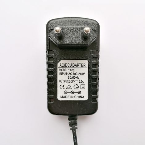 6 volt DC strømforsyning adapter 2,5 A