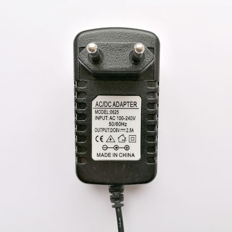 6 volt DC strømforsyning adapter 2,5 A