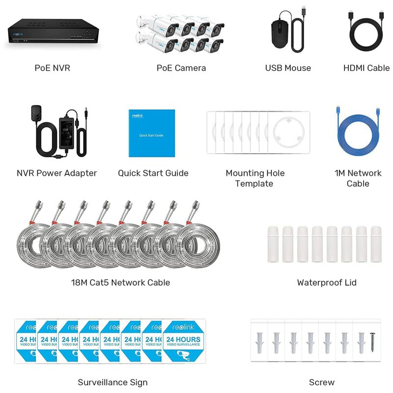 Reolink 4K komplet sæt til overvågning med 8 PoE kameraer og NVR