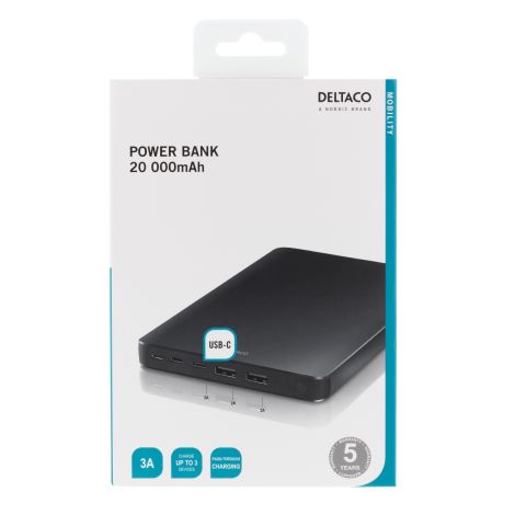 Powerbank 20.000 mAh - 2x USB-A og 1x USB-C