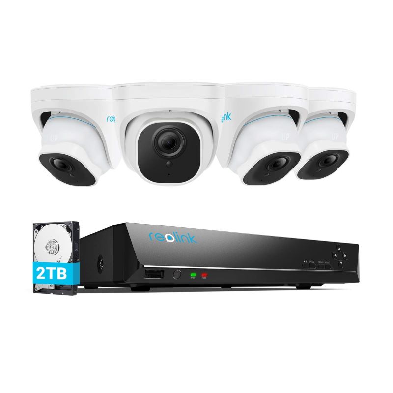 Reolink komplet sæt med NVR HDD-boks og 4 stk. 5MP PoE dome-kameraer