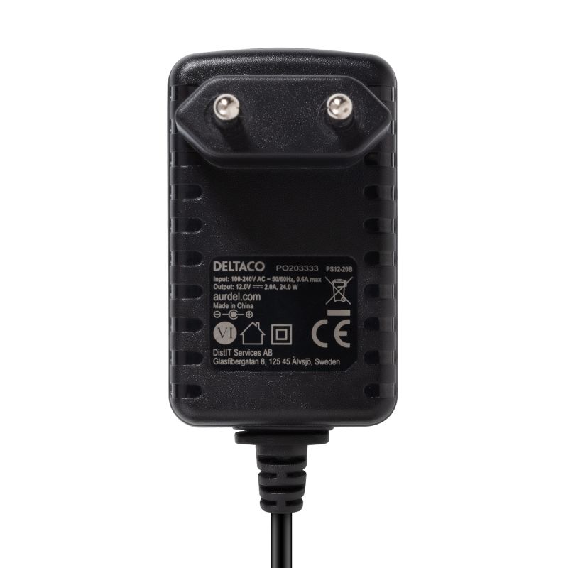 12 volt DC strømforsyning adapter 2 A