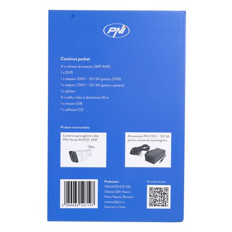 Komplet sæt til videoovervågning med 4 kameraer og 1 TB harddisk