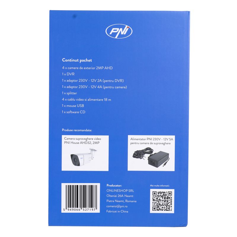 Komplet sæt til videoovervågning med 4 kameraer og 1 TB harddisk