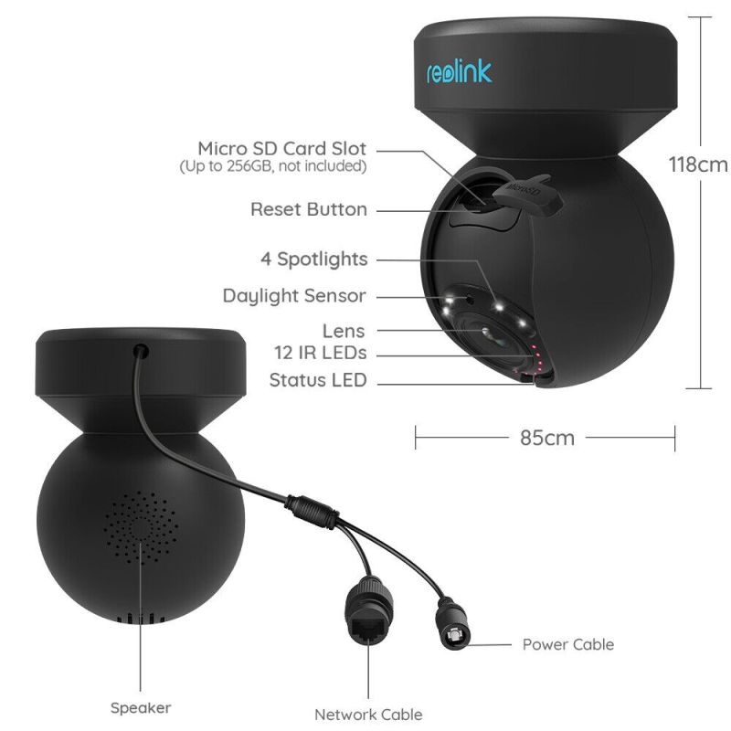 Reolink E1 Outdoor Wi-Fi PTZ kamera med auto follow Sort