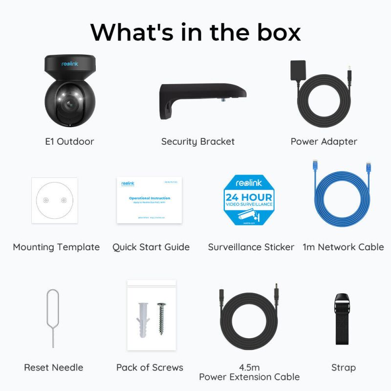Reolink E1 Outdoor Wi-Fi PTZ kamera med auto follow Sort