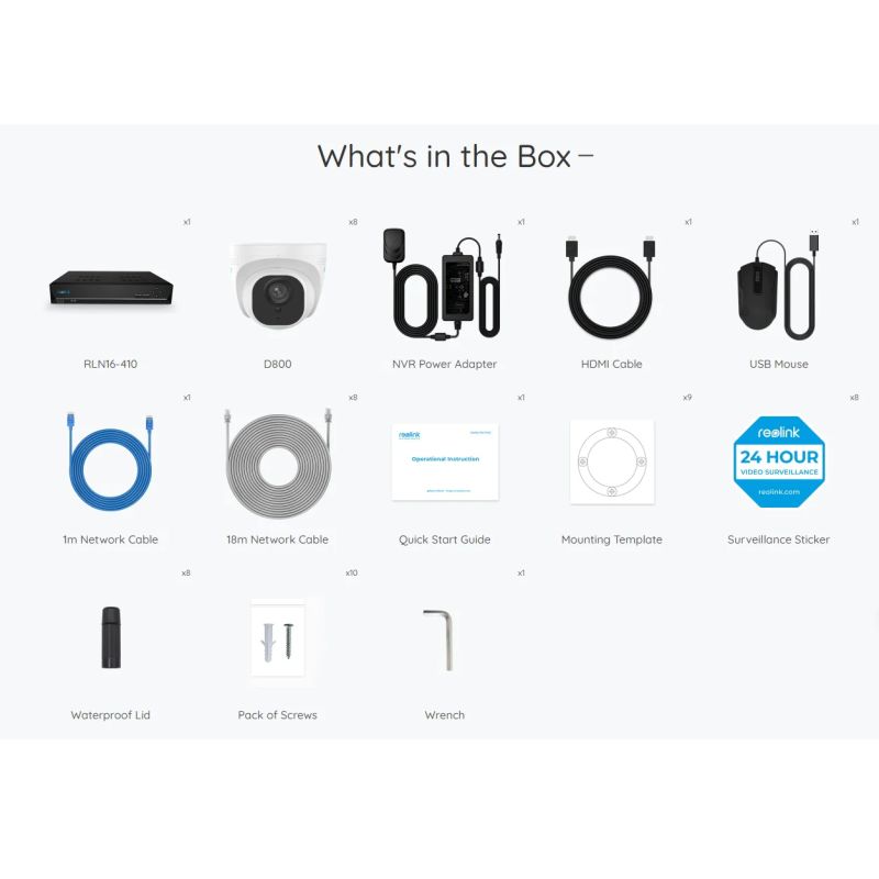 Reolink komplet sæt til videoovervågning med 8 dome-kameraer