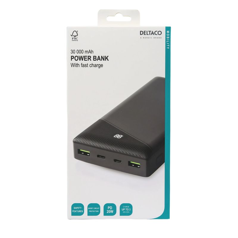  Powerbank 30.000 mAh / 111 Wh med hurtigladning