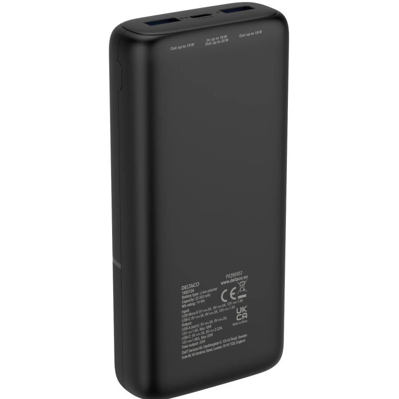 Powerbank 20.000 mAh / 74 Wh med hurtigladning