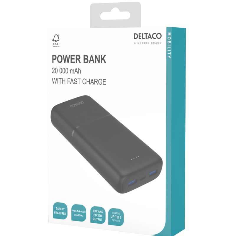 Powerbank 20.000 mAh / 74 Wh med hurtigladning