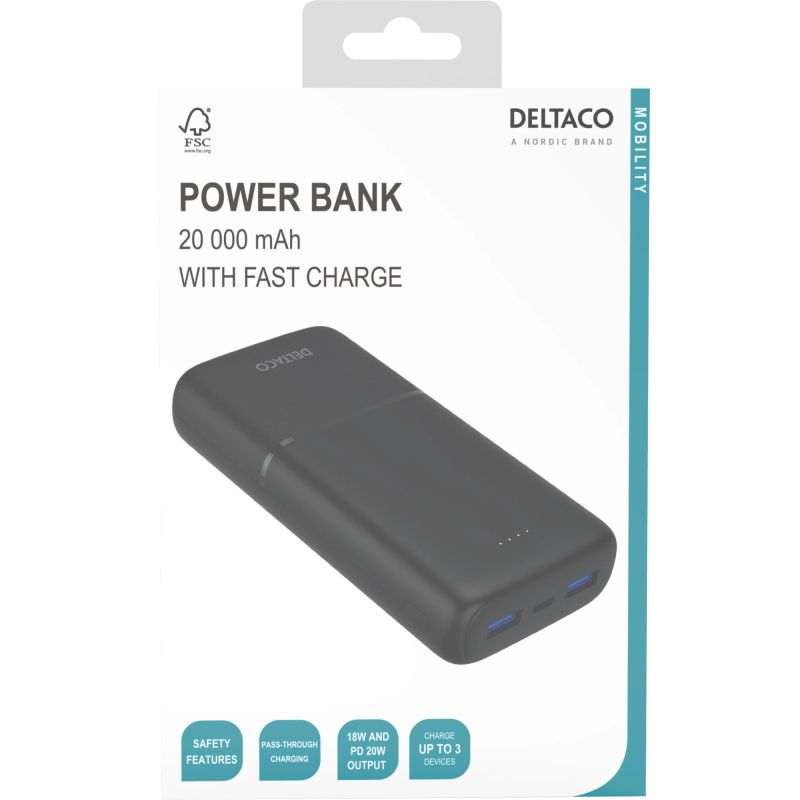 Powerbank 20.000 mAh / 74 Wh med hurtigladning