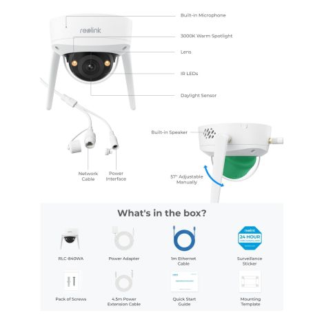 Reolink RLC-840WA 4K Wi-Fi dome kamera vandalsikret
