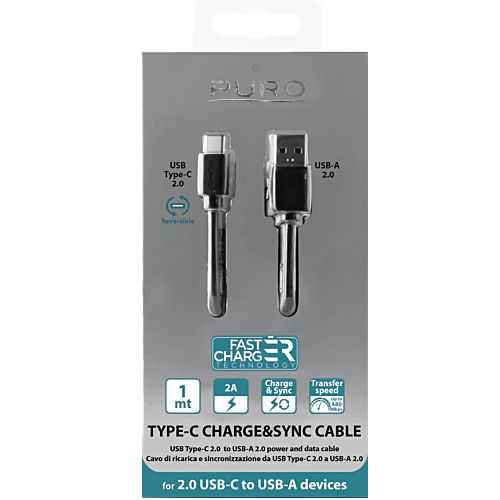 USB-A - USB-C kabel, 1m, sort