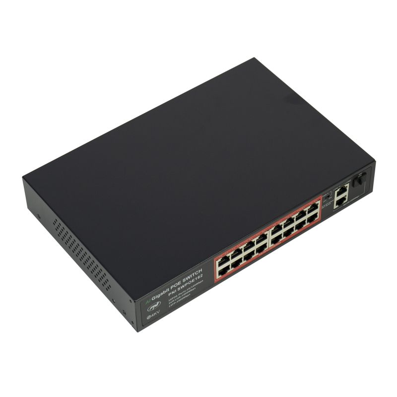 Switch POE PNI SWPOE162 - 16 POE-porte, 240W, AI Extend op til 250m