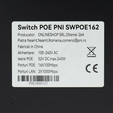 Switch POE PNI SWPOE162 - 16 POE-porte, 240W, AI Extend op til 250m