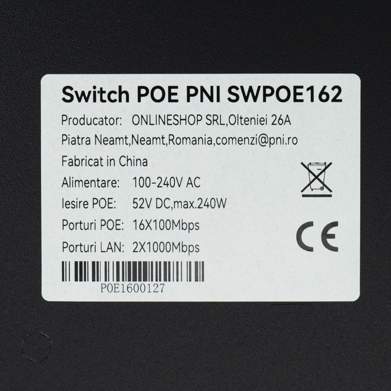 Switch POE PNI SWPOE162 - 16 POE-porte, 240W, AI Extend op til 250m