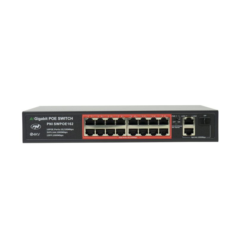Switch POE PNI SWPOE162 - 16 POE-porte, 240W, AI Extend op til 250m
