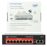 PNI SWPOE82 PoE-switch med 8 x 100 Mbps PoE-porte, AI Extend-funktion op til 250m