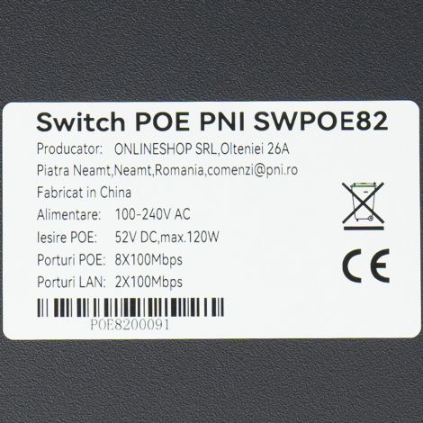 PNI SWPOE82 PoE-switch med 8 x 100 Mbps PoE-porte, AI Extend-funktion op til 250m