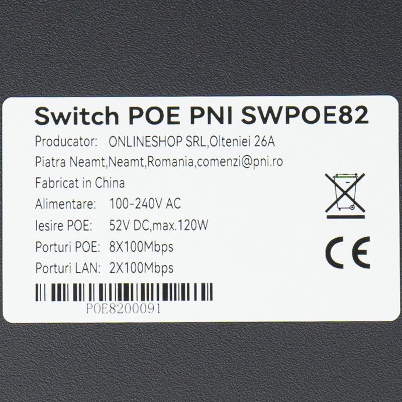 PNI SWPOE82 PoE-switch med 8 x 100 Mbps PoE-porte, AI Extend-funktion op til 250m