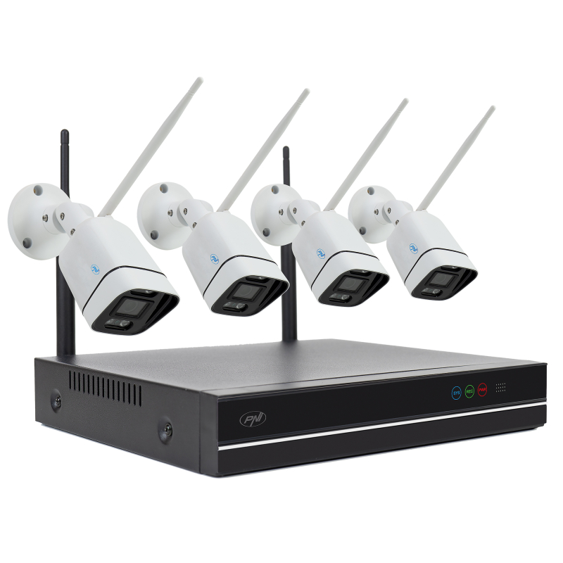 PNI House WiFi660 NVR Overvågningssæt  –  4 Trådløse Udendørskameraer, 3MP, IP66