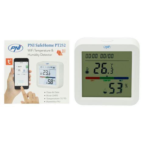 Temperatur- og Fugtighedssensor m. WiFi og App - PNI SafeHome PT252