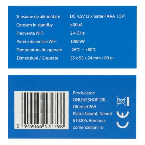 Temperatur- og Fugtighedssensor m. WiFi og App - PNI SafeHome PT252