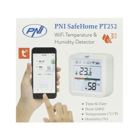 Temperatur- og Fugtighedssensor m. WiFi og App - PNI SafeHome PT252