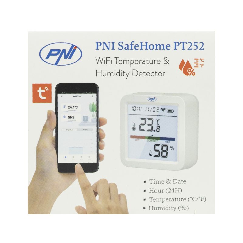 Temperatur- og Fugtighedssensor m. WiFi og App - PNI SafeHome PT252