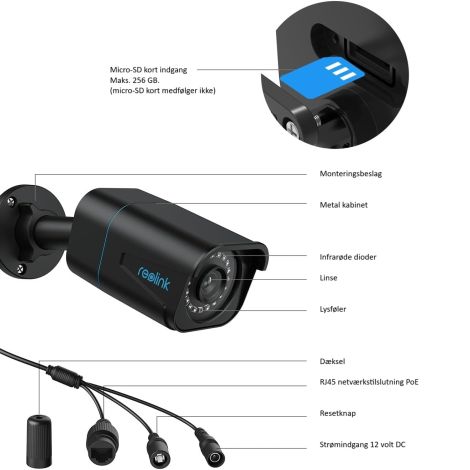 Reolink RLC-810A 4K PoE udendørs overvågningskamera sort