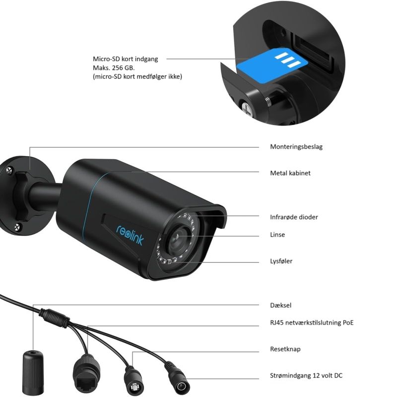 Reolink RLC-810A 4K PoE udendørs overvågningskamera sort