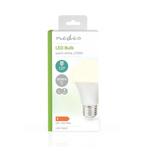 LED Pære - 8 watt, 806 Lumen, Varm Hvid, E27