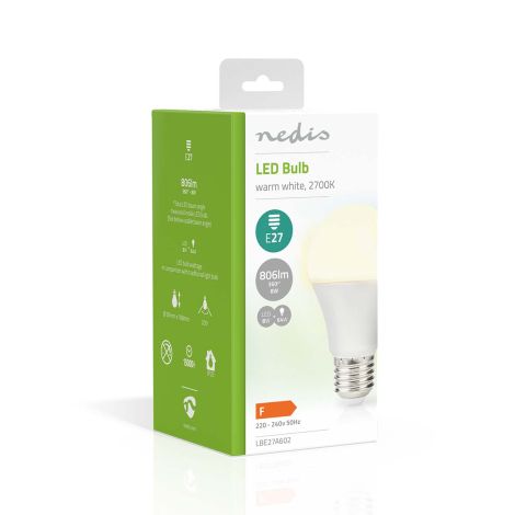 LED Pære - 8 watt, 806 Lumen, Varm Hvid, E27