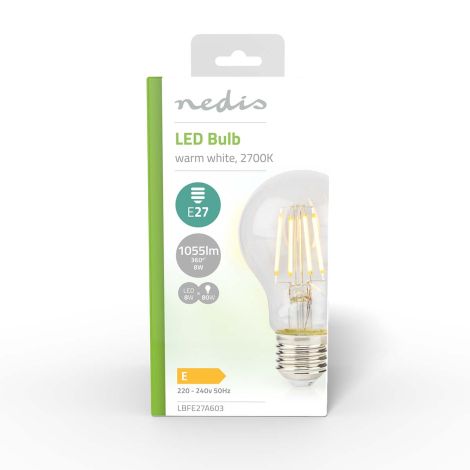 LED Pære - 8 watt, 1055 lm, Varm Hvid, E27
