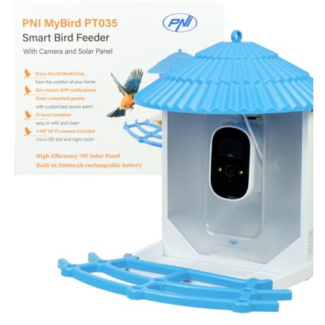 Fuglefoderautomat med kamera, solpanel og app – PNI PT035