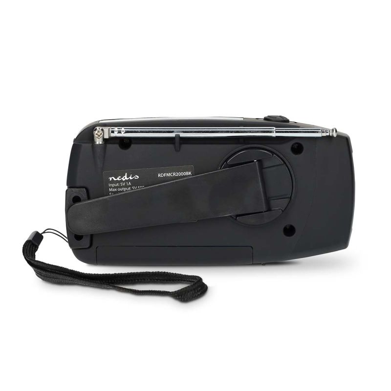 Nødradio med FM/AM, håndsving, solcelle, powerbank og lommelygte