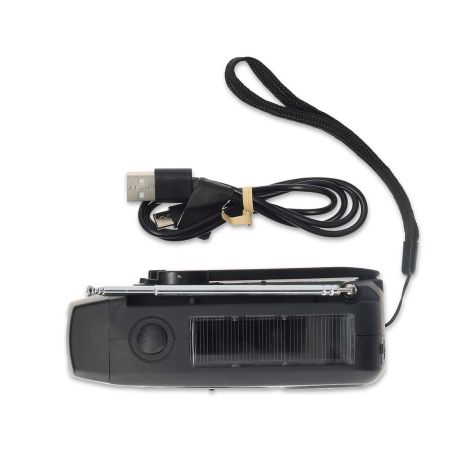 Nødradio med FM/AM, håndsving, solcelle, powerbank og lommelygte