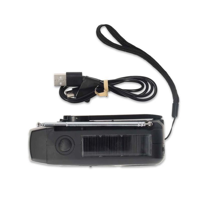 Nødradio med FM/AM, håndsving, solcelle, powerbank og lommelygte