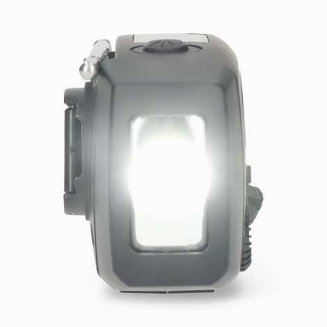 Nødradio med FM/AM, håndsving, solcelle, powerbank og lommelygte