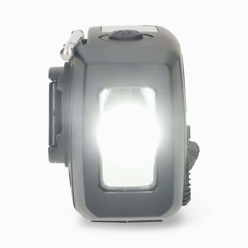 Nødradio med FM/AM, håndsving, solcelle, powerbank og lommelygte