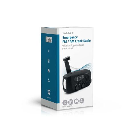 Nødradio med FM/AM, håndsving, solcelle, powerbank og lommelygte