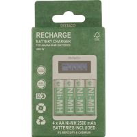 Oplader til AA/AAA‑batterier inkl. 4 genopladelige AA‑batterier