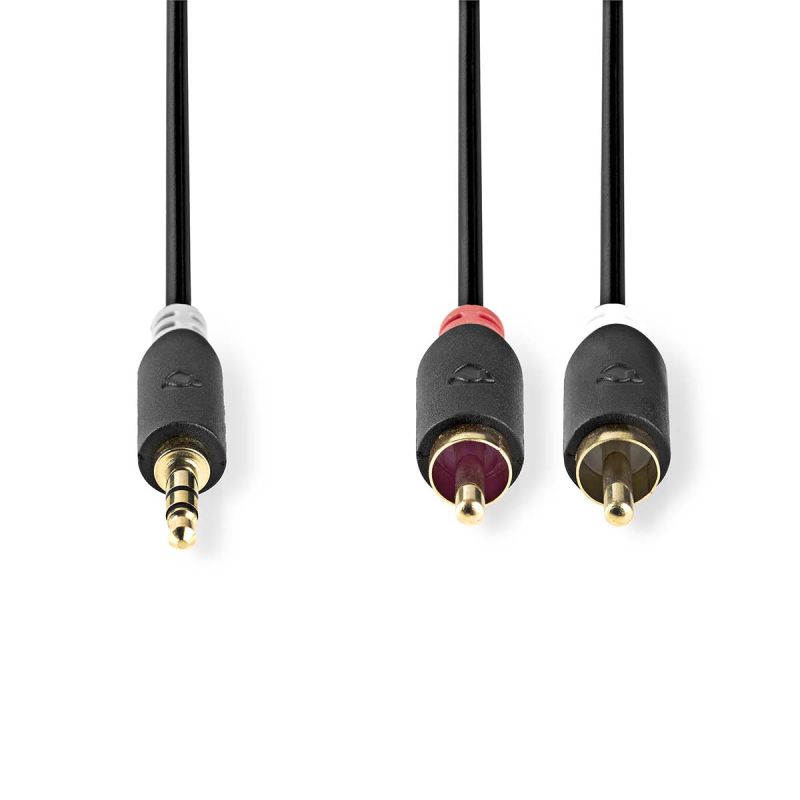 Audiokabel 3,5 mm jack stereo han og 2 x RCA han med forgyldte stik 5 meter